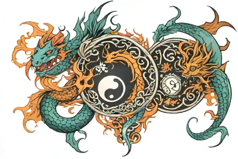 Fire Dragon And Mermaid Yin Yang Symbol