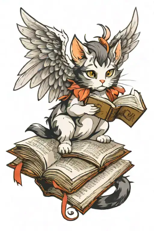 A Cat With Wings Reading A Fantasy Book