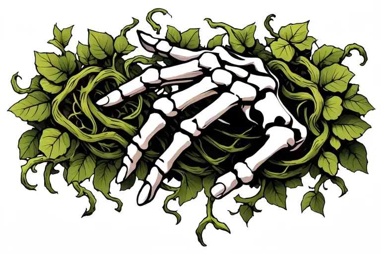 Skeleton Hand Tattoo On Hand With Vines Intertwined The Fingers