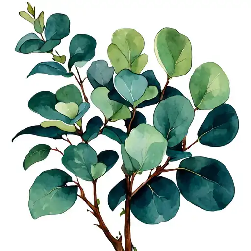Eucalyptus With Long Leaves Of Watercolor