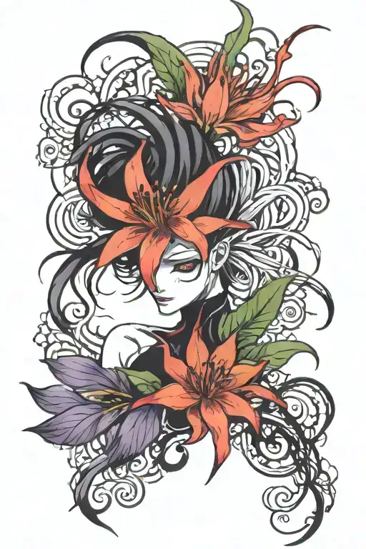 Tokyo Ghoul Themed Tattoo Featuring Spider Lily Flower