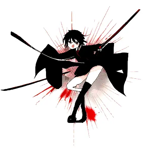 Yuno Gasai In Black Dress With Black Knee High Socks With Katana And Blood