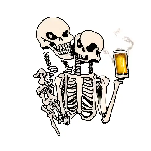 Skeleton Hand Holding A Cigarette And A Beer
