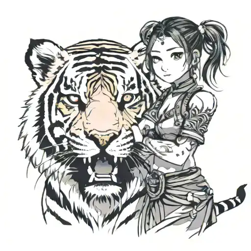 A Mongolian Girl With A Tiger