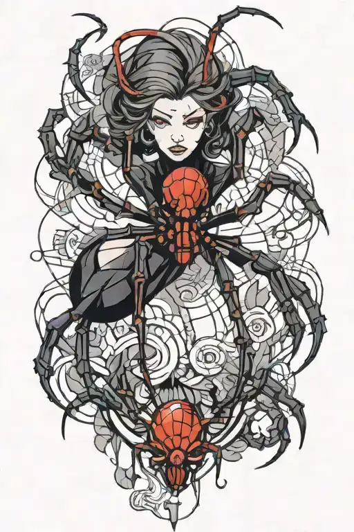Human Black Widow Spider Hybrid Creature Combining Elements