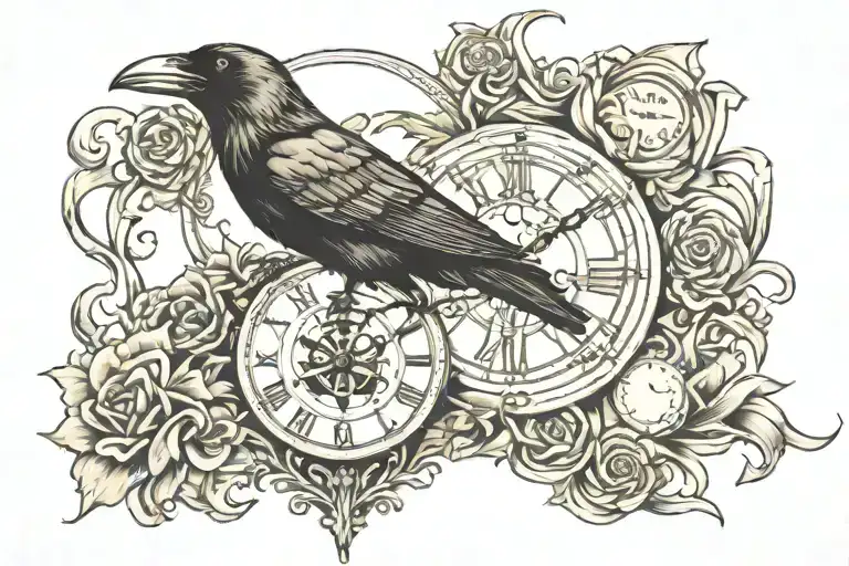 Crow Clock And Cross
