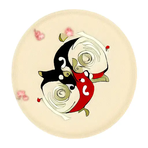 Koi Fish Revolving Around Yin Yang