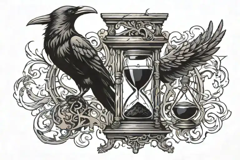 Crow And Hourglass Break And Christian Cross