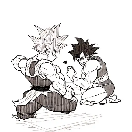 A Blackwork Tattoo Of Goku And Vegeta Facing Off In Battle