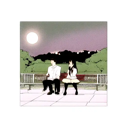 Guy And Girl Kissing On Bench With The Moonlight In The Background