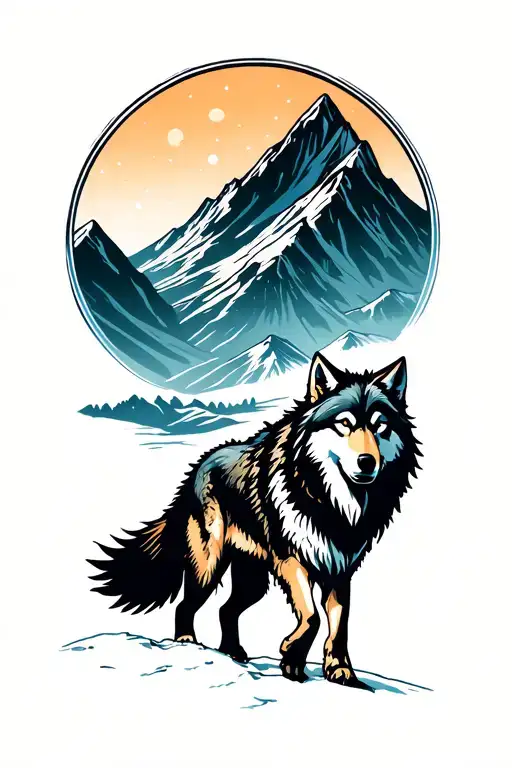 Wolf Walking Through A Mountain Pass With The Moon Out