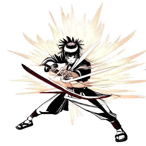 Samurai Sword With Flames Around A Blade