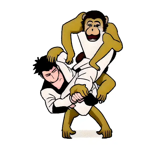 A Monkey In A Brazilian Jiu Jitsu Gi Executing A Perfect Rear Neck Choke Submission