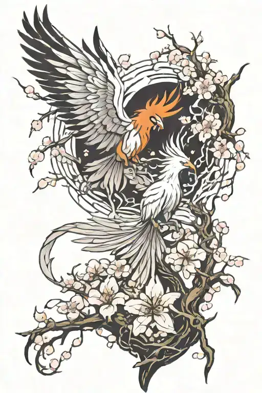 Phoenix And Sakura Tree