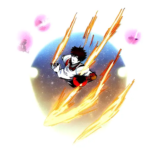 A Futuristic Anime-inspired Basketball Player Dunking A Flaming Basketball In Outer Space
