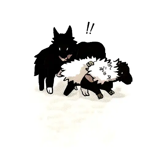 A Black Sheep Beating A Wolf By Holding It Under His Arm