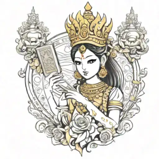 Apsara With Crown Holding Book