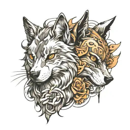 Cat And Wolf Head Made