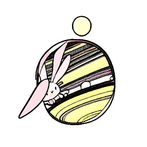 Rabbit Line Drawing Surrounded By Saturn
