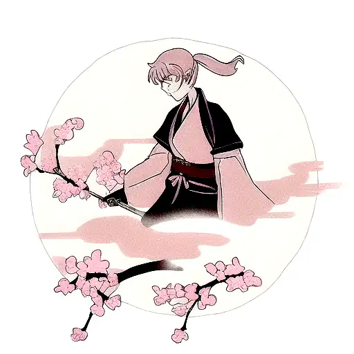 A Samurai Ghost Tattoo With Mist And Cherry Blossom