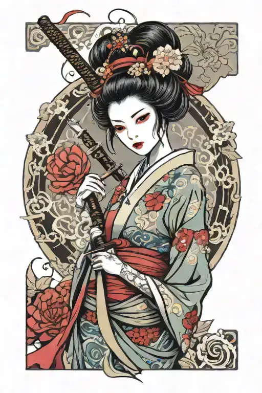 Pretty Geisha Holding A Sword
