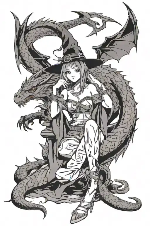 A Beautiful Woman Is A Witch Or A Warrior She Is Sitting And Petting Her Dragon