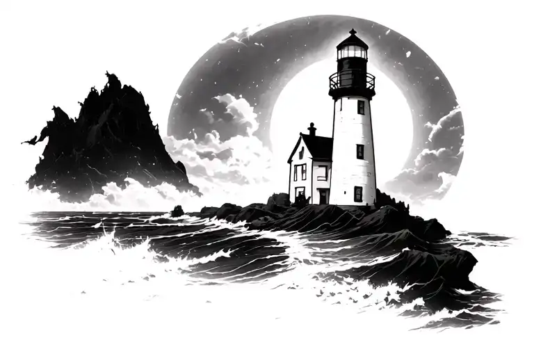Lighthouse Dark Fantasy Black And White