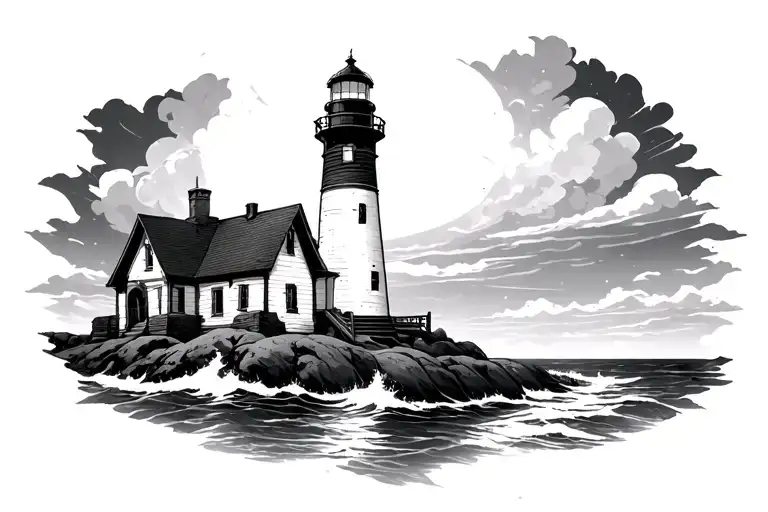 Dark Lighthouse Black And White Dzyudzi Ito Style Horror