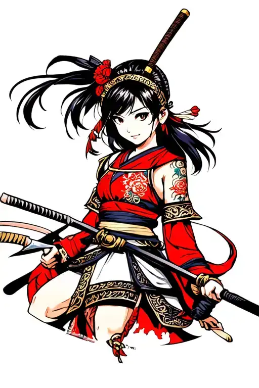Manga Samurai Girl Tattoo Design