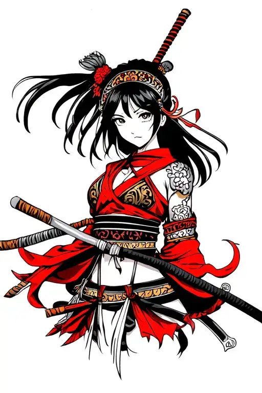 Manga Samurai Girl Tattoo Design