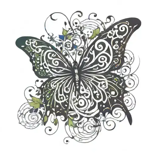 A Butterfly With Intricate Patterns Made Of Music Notes And Weed Leaves