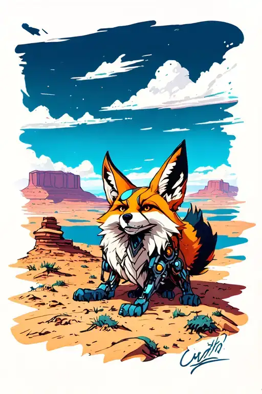 Cyborg Fox In A Desert Landscape