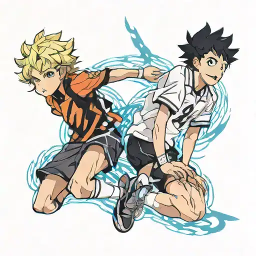 Blond Hair Blue Eye Girl And Black Curly Haired Boy Haikyu