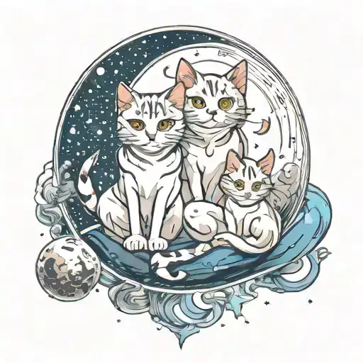 Cats Space Moon Surrounded