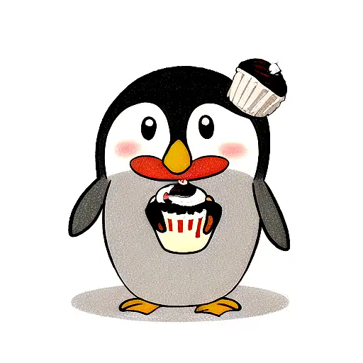 Penguin Holding A Muffin