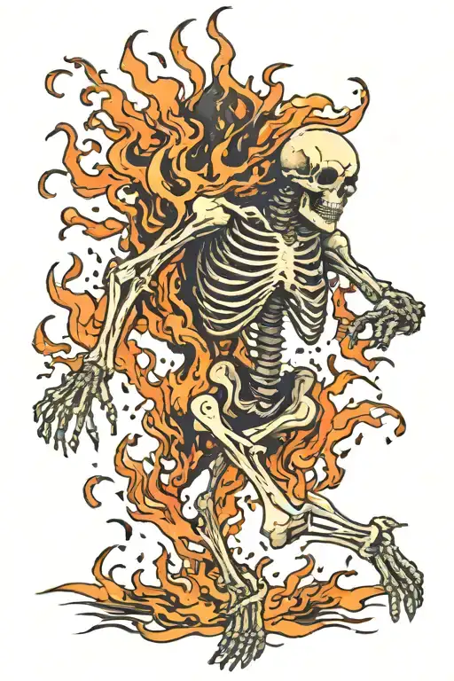 Dancing Skeleton Full Body In Flames Coming