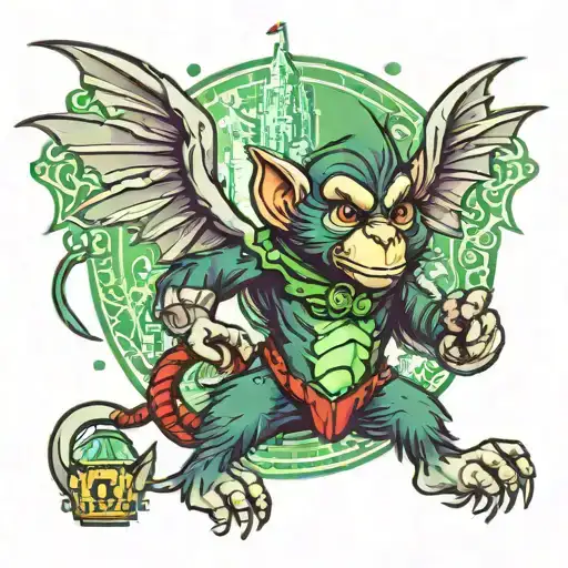 Wizard Of Oz Flying Monkey With Emerald City In The Background