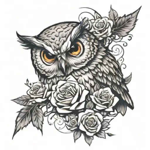 Owl And Roses