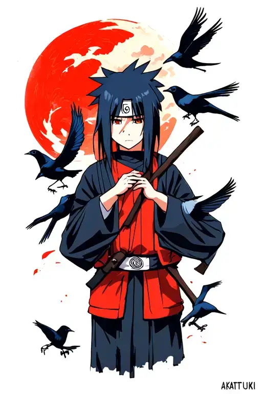 Akatsuki Cloud With Itachi Uchiha With Crows