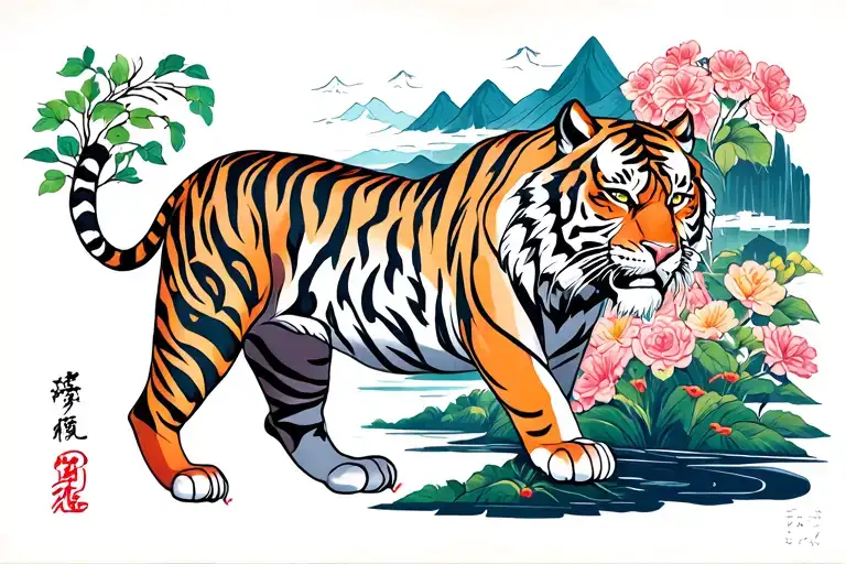 Tiger Painting Style With Landscape