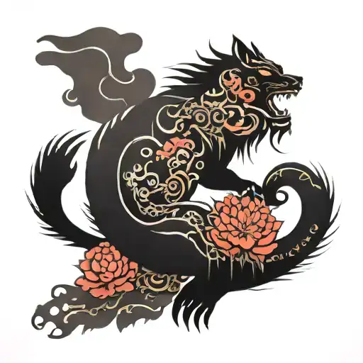 A Tattoo Design Featuring A Blend Of Animals And Fantasy Elements Inspired By Chinese Mythology