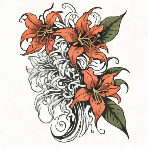 6 Big Red Spider Lily's Shown From A High Perspective