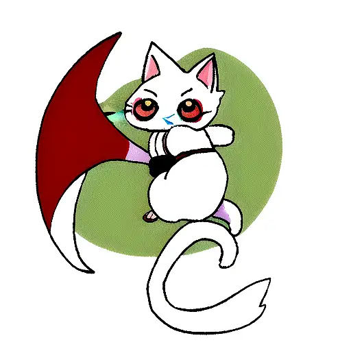 White Cat With Black Tail Kabuki
