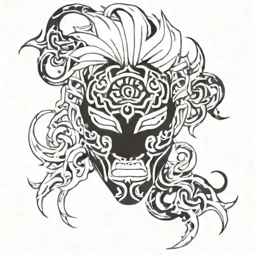 Hanja Mask With Black Flame And Handsome Anime Guy