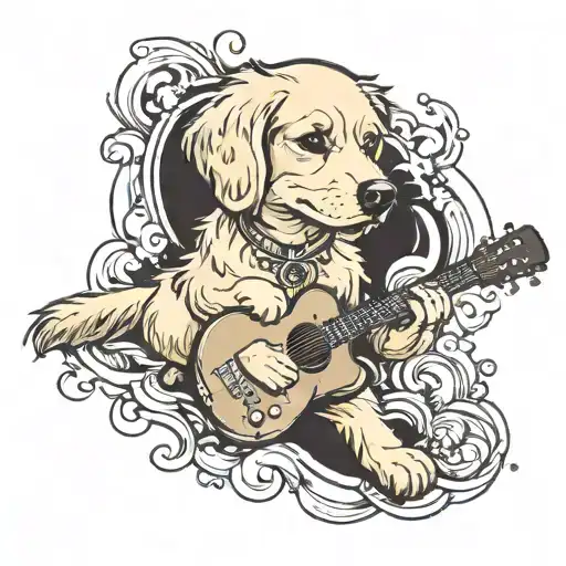Cute Golden Retriever Playing Guitar