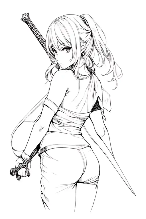 A Female Anime Character Wielding Her Sword