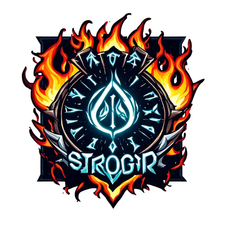 Runic Flames Saying Strength Symbol