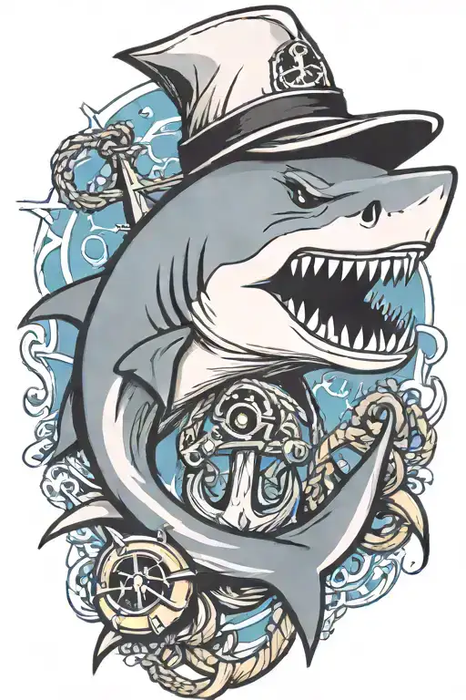 Shark Biting An Anchor Wearing A Sailor Hat