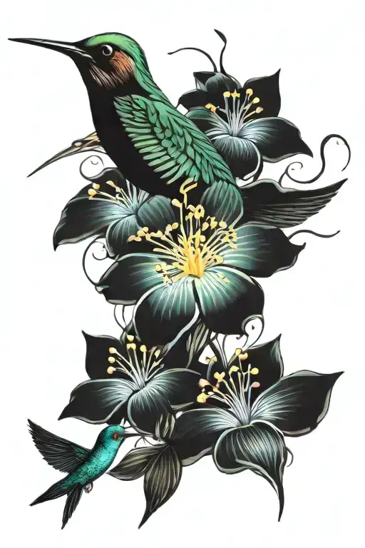 Flowers Intertwined With Humming Bird