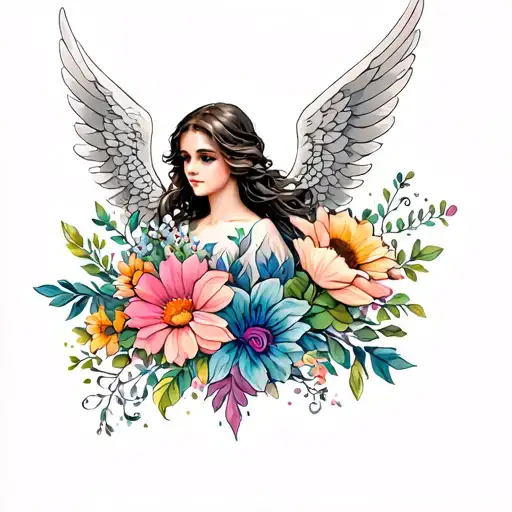Angel With March And September Flowers